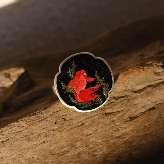Crimson Koi & Midnight Lacquer Ring
