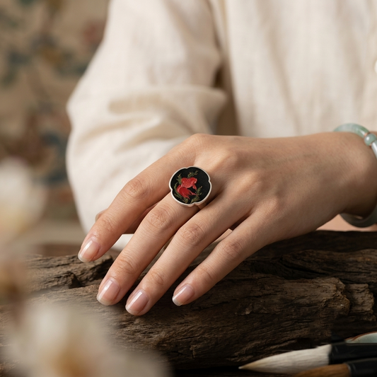 Crimson Koi & Midnight Lacquer Ring